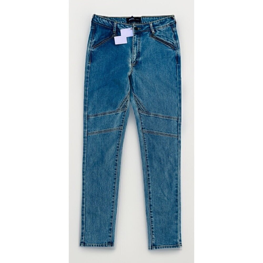 Nasty Gal Womens Blue Denim The Wayside Moto Yellow seamed Jeans Size 28  $68